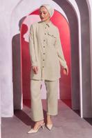Tesettür giyim BEJ PANTOLONLU MÜSLİN TAKIM T 3904