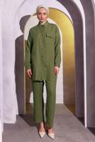 Tesettür giyim HAKİ PANTOLONLU MÜSLİN TAKIM T 3904