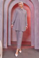 Tesettür giyim GRİ GÖMLEK YAKA PANTOLONLU TAKIM T 3936