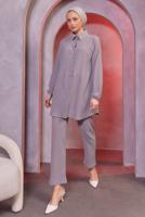 Tesettür giyim GRİ GÖMLEK YAKA PANTOLONLU TAKIM T 3936