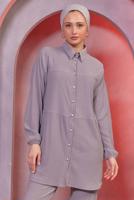 Tesettür giyim GRİ GÖMLEK YAKA PANTOLONLU TAKIM T 3936