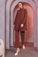 Tesettür giyim KAHVE GÖMLEK YAKA PANTOLONLU TAKIM T 3936