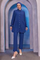 Tesettür giyim LACİVERT GÖMLEK YAKA PANTOLONLU TAKIM T 3936