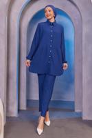 Tesettür giyim LACİVERT GÖMLEK YAKA PANTOLONLU TAKIM T 3936