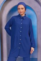 Tesettür giyim LACİVERT GÖMLEK YAKA PANTOLONLU TAKIM T 3936