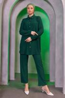 Tesettür giyim YEŞİL GÖMLEK YAKA PANTOLONLU TAKIM T 3936