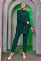 Tesettür giyim YEŞİL GÖMLEK YAKA PANTOLONLU TAKIM T 3936