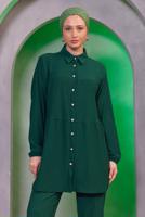 Tesettür giyim YEŞİL GÖMLEK YAKA PANTOLONLU TAKIM T 3936