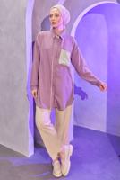 Tesettür giyim MOR GÖMLEK YAKA PANTOLONLU TAKIM T 4004