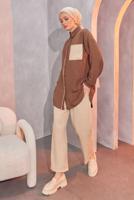Tesettür giyim KAHVE GÖMLEK YAKA PANTOLONLU TAKIM T 4004