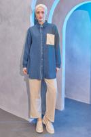 Tesettür giyim LACİVERT GÖMLEK YAKA PANTOLONLU TAKIM T 4004