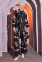 Tesettür giyim SİYAH DESENLİ KUŞAKLI PANTOLONLU TAKIM T 4014