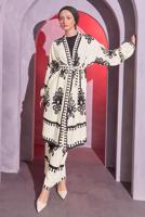 Tesettür giyim KREM DESENLİ KUŞAKLI PANTOLONLU TAKIM T 4014