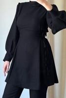 Tesettür giyim SİYAH BAĞCIK DETAYLI PANTOLONLU TAKIM T 4016