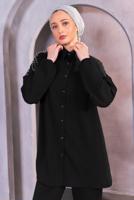 Tesettür giyim SİYAH BONCUK DETAYLI PANTOLONLU TAKIM T 4093