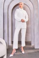 Tesettür giyim BEYAZ BONCUK DETAYLI PANTOLONLU TAKIM T 4093