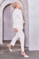 Tesettür giyim BEYAZ BONCUK DETAYLI PANTOLONLU TAKIM T 4093