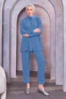 Tesettür giyim LACİVERT BONCUK DETAYLI PANTOLONLU TAKIM T 4093