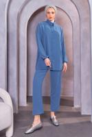 Tesettür giyim LACİVERT BONCUK DETAYLI PANTOLONLU TAKIM T 4093