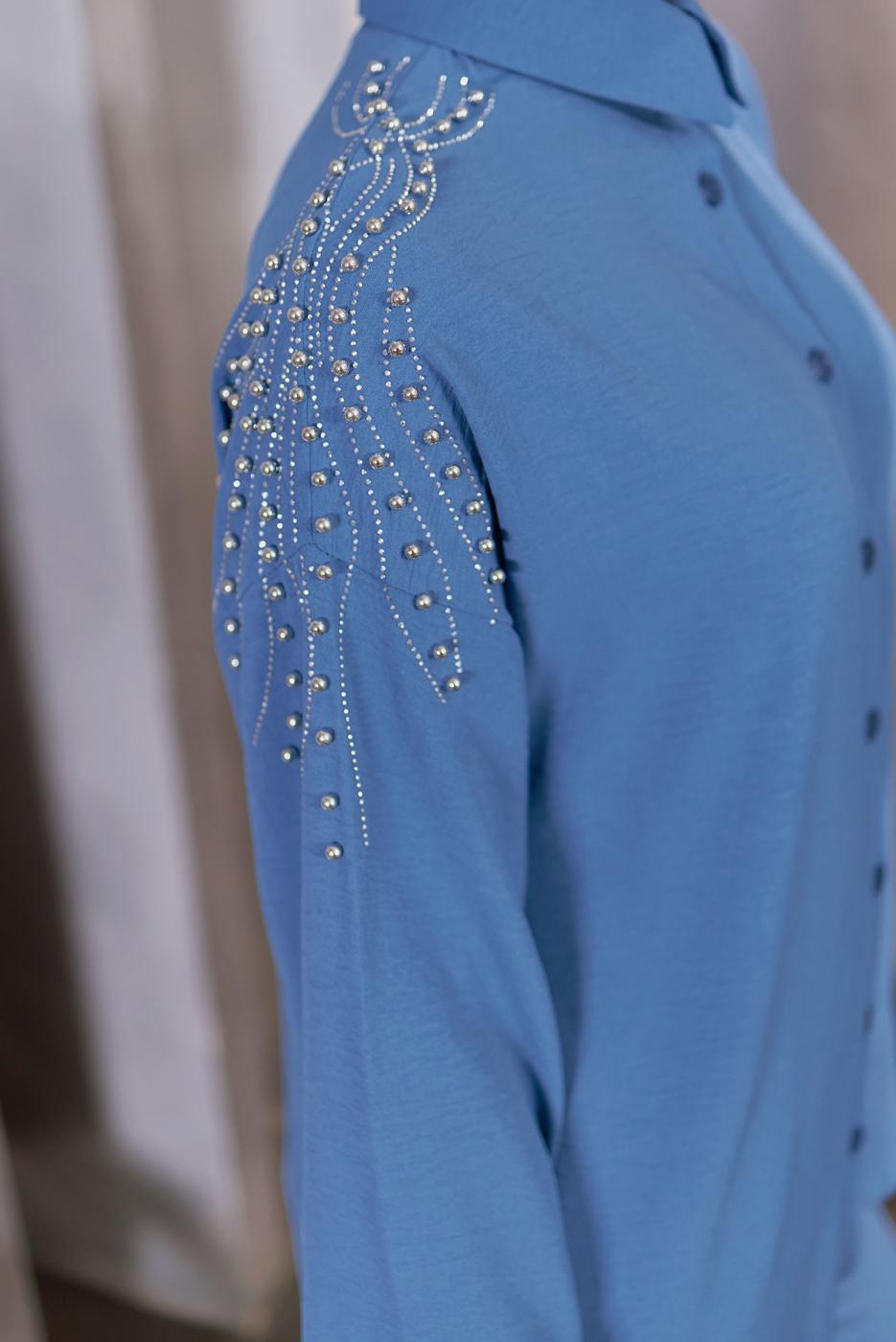 Tesettür giyim LACİVERT BONCUK DETAYLI PANTOLONLU TAKIM T 4093