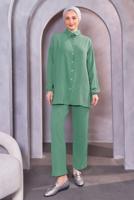 Tesettür giyim YEŞİL BONCUK DETAYLI PANTOLONLU TAKIM T 4093