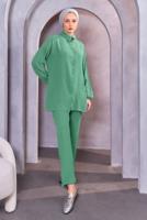 Tesettür giyim YEŞİL BONCUK DETAYLI PANTOLONLU TAKIM T 4093