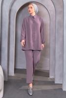 Tesettür giyim PEMBE BONCUK DETAYLI PANTOLONLU TAKIM T 4093