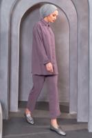 Tesettür giyim PEMBE BONCUK DETAYLI PANTOLONLU TAKIM T 4093