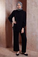 Tesettür giyim SİYAH FIRFIR YAKA PANTOLONLU TAKIM T 4102