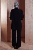 Tesettür giyim SİYAH FIRFIR YAKA PANTOLONLU TAKIM T 4102