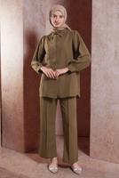 Tesettür giyim KAHVE FIRFIR YAKA PANTOLONLU TAKIM T 4102