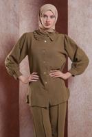 Tesettür giyim KAHVE FIRFIR YAKA PANTOLONLU TAKIM T 4102