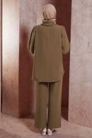 Tesettür giyim KAHVE FIRFIR YAKA PANTOLONLU TAKIM T 4102