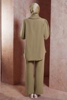 Tesettür giyim VİZON FIRFIR YAKA PANTOLONLU TAKIM T 4102