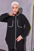 Tesettür giyim SİYAH ÇOBAN DİKİŞ DETAYLI PANTOLONLU TAKIM T 4114