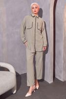 Tesettür giyim VİZON ÇOBAN DİKİŞ DETAYLI PANTOLONLU TAKIM T 4114