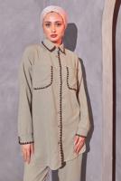 Tesettür giyim VİZON ÇOBAN DİKİŞ DETAYLI PANTOLONLU TAKIM T 4114