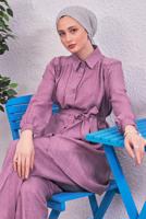 Tesettür giyim MOR KUŞAKLI PANTOLONLU TAKIM T 4383