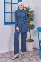 Tesettür giyim LACİVERT KUŞAKLI PANTOLONLU TAKIM T 4383