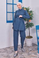 Tesettür giyim LACİVERT KUŞAKLI PANTOLONLU TAKIM T 4383