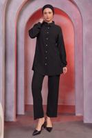 Tesettür giyim SİYAH GÖMLEK YAKA PANTOLONLU TAKIM T 4393