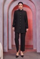 Tesettür giyim SİYAH GÖMLEK YAKA PANTOLONLU TAKIM T 4393