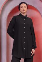 Tesettür giyim SİYAH GÖMLEK YAKA PANTOLONLU TAKIM T 4393