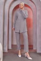 Tesettür giyim GRİ GÖMLEK YAKA PANTOLONLU TAKIM T 4393