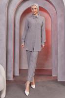 Tesettür giyim GRİ GÖMLEK YAKA PANTOLONLU TAKIM T 4393