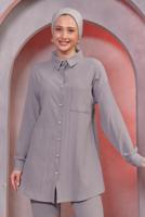 Tesettür giyim GRİ GÖMLEK YAKA PANTOLONLU TAKIM T 4393