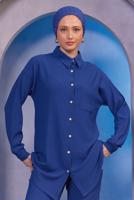 Tesettür giyim LACİVERT GÖMLEK YAKA PANTOLONLU TAKIM T 4393