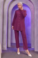 Tesettür giyim MOR GÖMLEK YAKA PANTOLONLU TAKIM T 4393