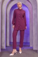 Tesettür giyim MOR GÖMLEK YAKA PANTOLONLU TAKIM T 4393