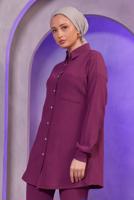 Tesettür giyim MOR GÖMLEK YAKA PANTOLONLU TAKIM T 4393